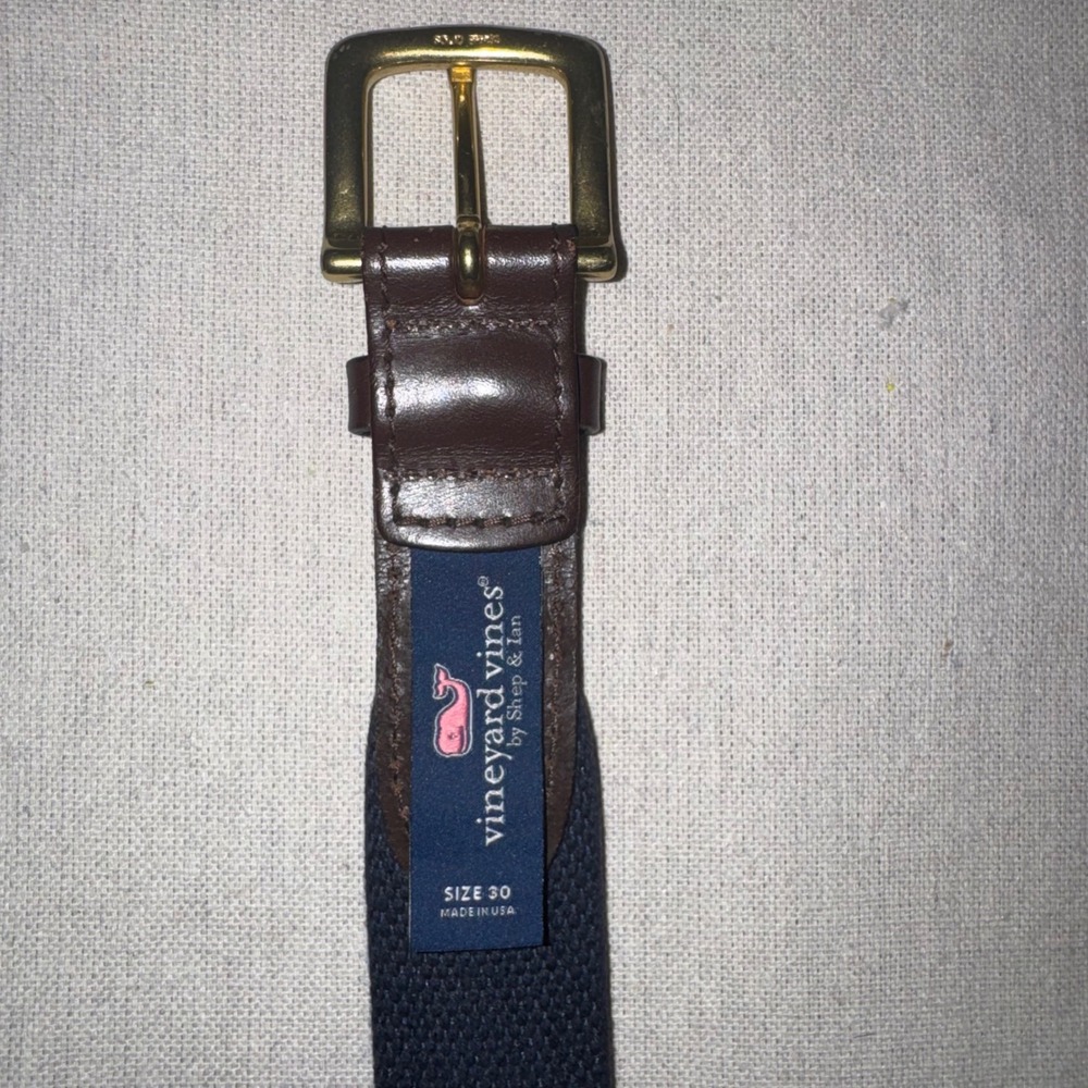 Vineyard Vines Mens American Flag Canvas Leather Belt Navy Blue Size 30 USA Made